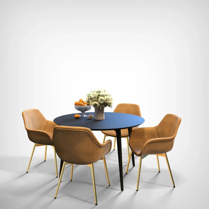 Markley Modern Leather Dining Arm Chair With Gold Metal Legs Set of 2 - Elax Furniture