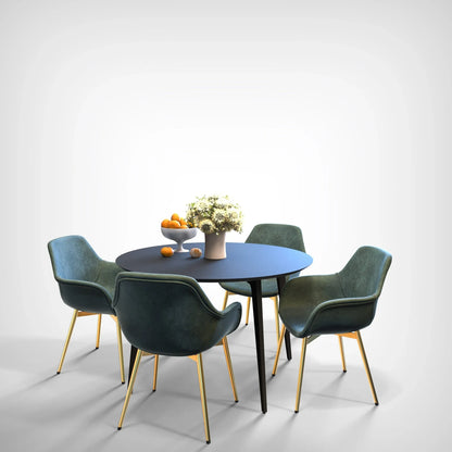 Markley Modern Leather Dining Arm Chair With Gold Metal Legs Set of 4 - Elax Furniture