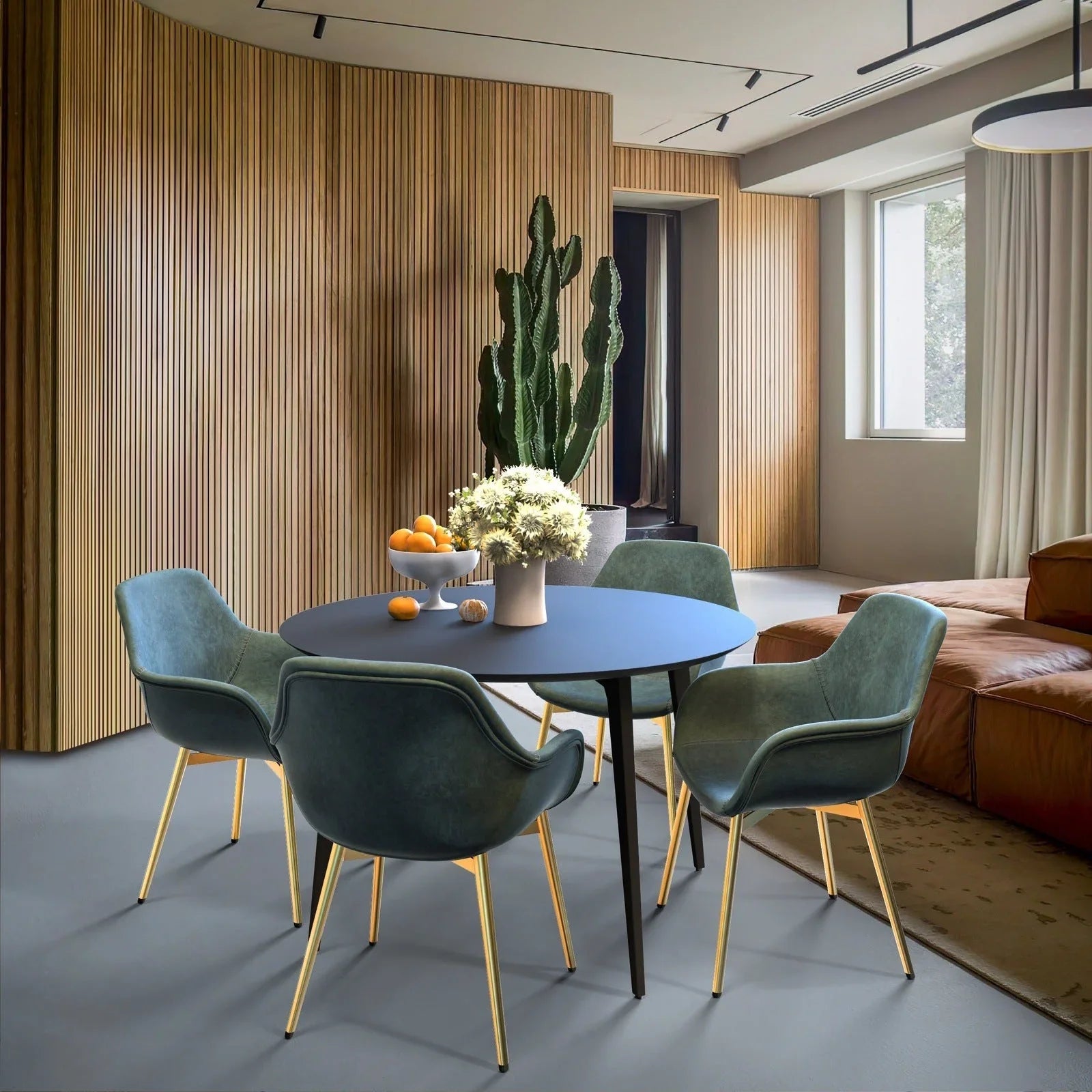 Markley Modern Leather Dining Arm Chair With Gold Metal Legs Set of 4 - Elax Furniture