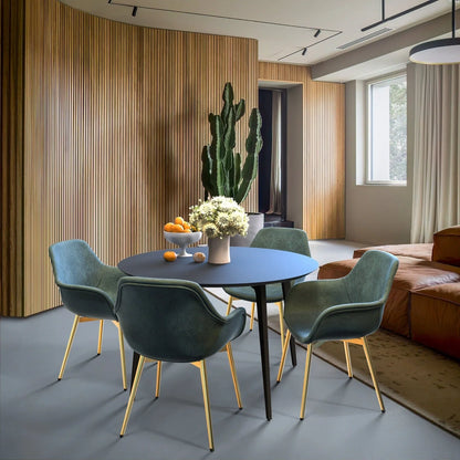 Markley Modern Leather Dining Arm Chair With Gold Metal Legs Set of 4 - Elax Furniture