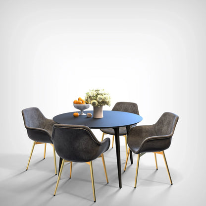 Markley Modern Leather Dining Arm Chair With Gold Metal Legs Set of 4 - Elax Furniture