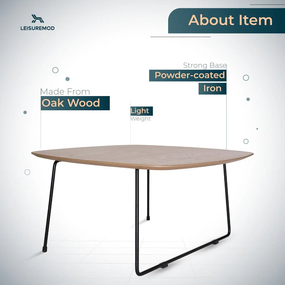 Pemborke Square Coffee Table with Oak Wood Table Top and Iron Frame - Elax Furniture
