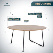 Pemborke Round Coffee Table with Oak Wood Tabletop in Iron - Elax Furniture