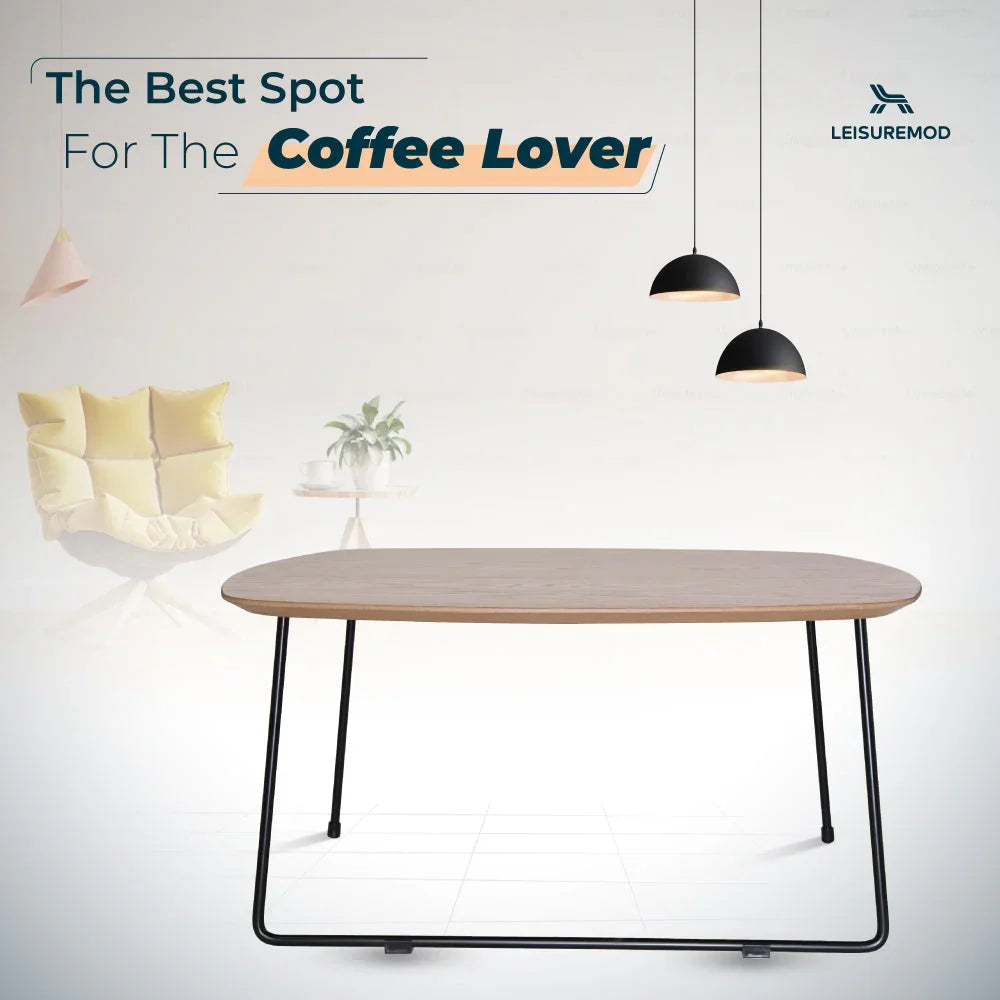 Pemborke Square Coffee Table with Oak Wood Table Top and Iron Frame - Elax Furniture