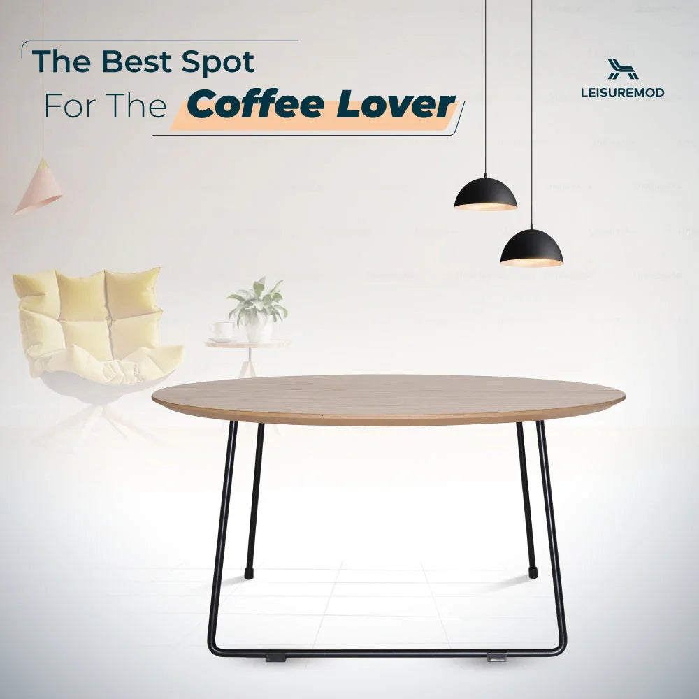 Pemborke Round Coffee Table with Oak Wood Tabletop in Iron - Elax Furniture
