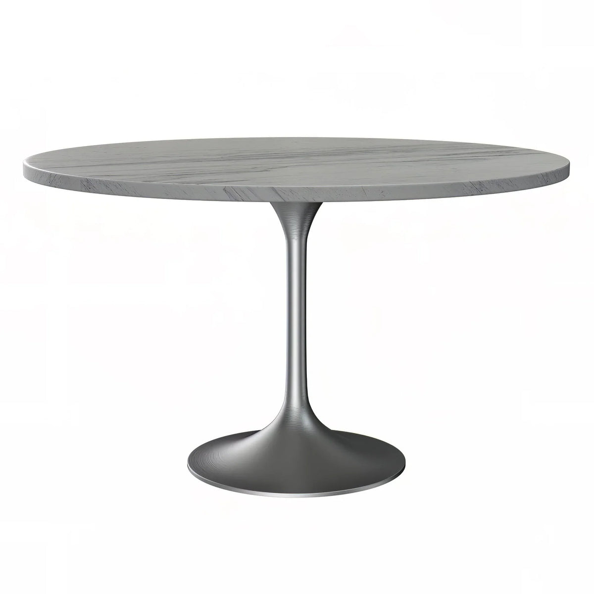 Verve Round Dining Table with MDF/Sintered Stone/Resin Tabletop in Silver Stainless Steel Pedestal Base - Elax Furniture