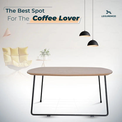 Pemborke Square Coffee Table with Oak Wood Table Top and Iron Frame - Elax Furniture