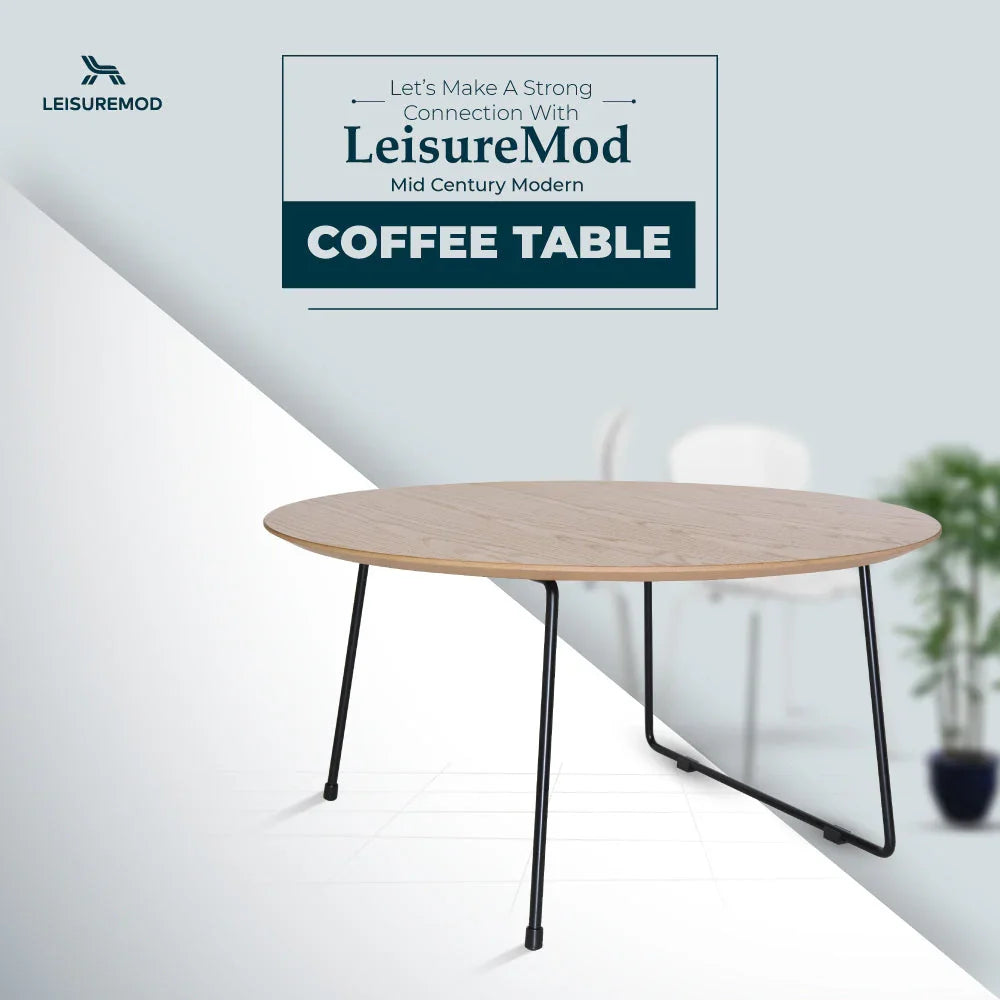 Pemborke Round Coffee Table with Oak Wood Tabletop in Iron - Elax Furniture