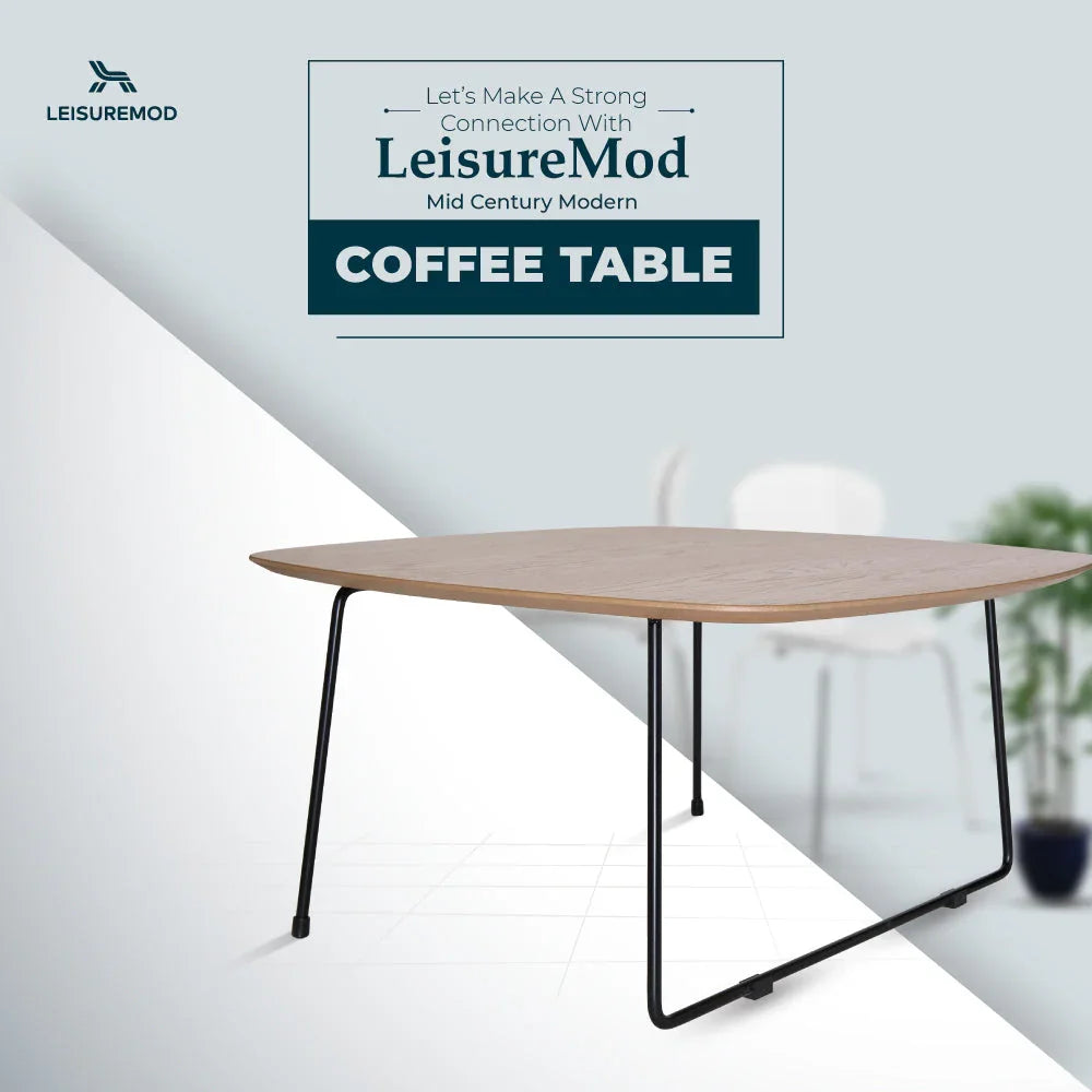 Pemborke Square Coffee Table with Oak Wood Table Top and Iron Frame - Elax Furniture