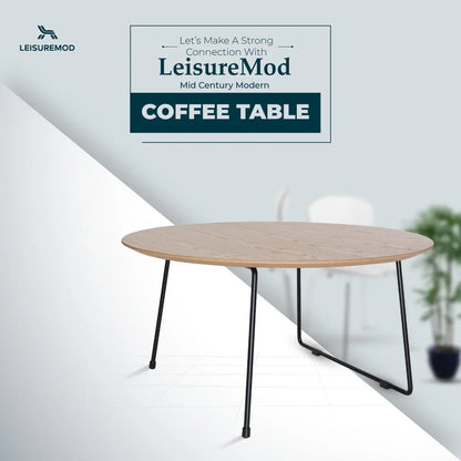Pemborke Round Coffee Table with Oak Wood Tabletop in Iron - Elax Furniture