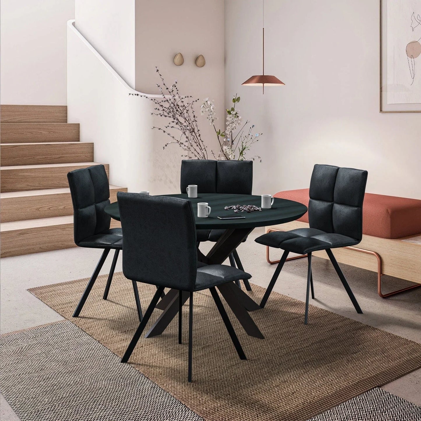 Wesley Modern Leather Dining Chair With Metal Legs Set of 4 - Elax Furniture