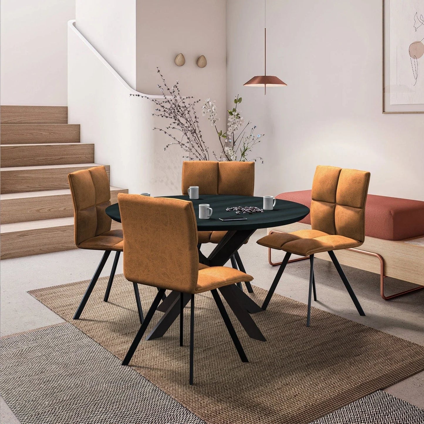 Wesley Modern Leather Dining Chair With Metal Legs Set of 4 - Elax Furniture