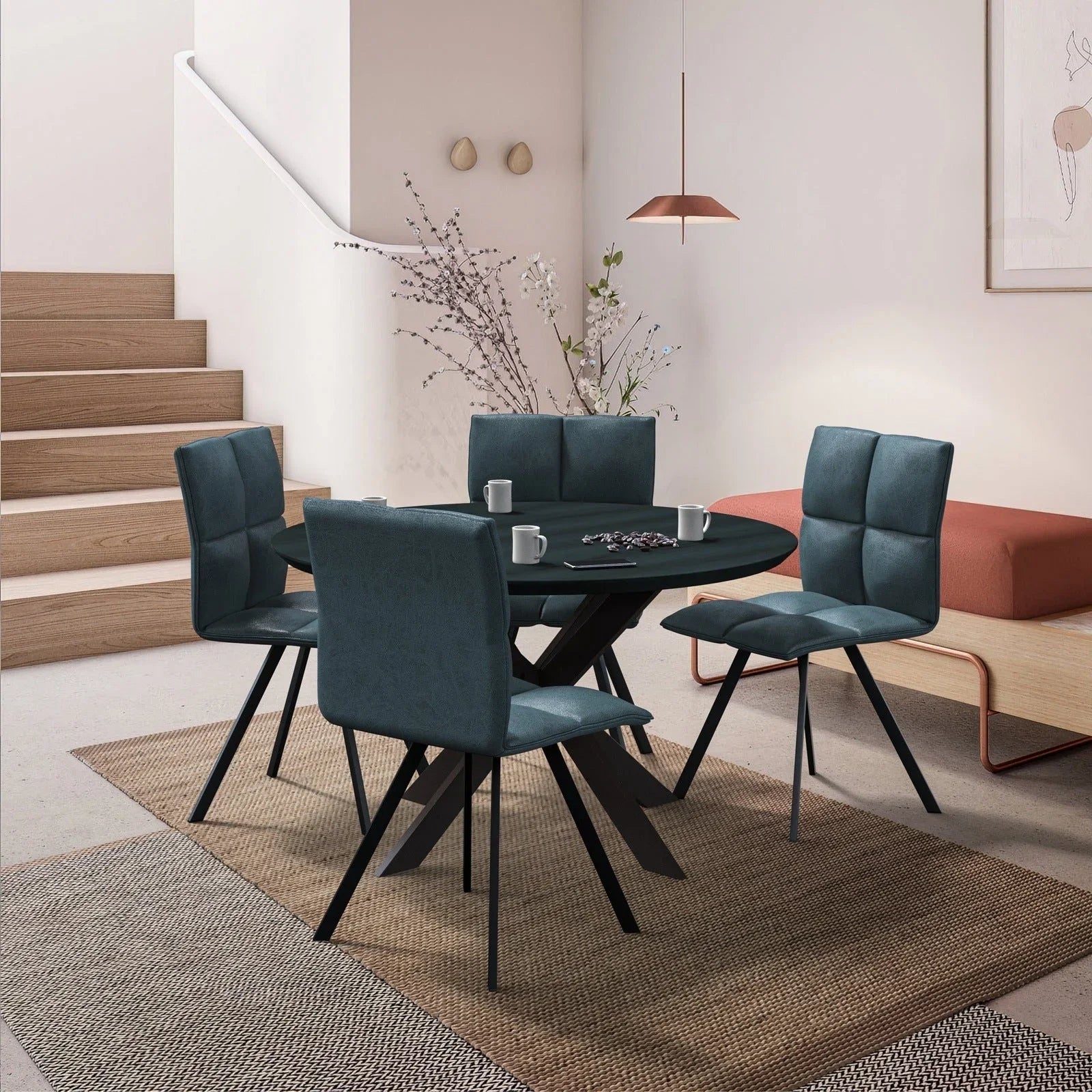 Wesley Modern Leather Dining Chair With Metal Legs Set of 4 - Elax Furniture