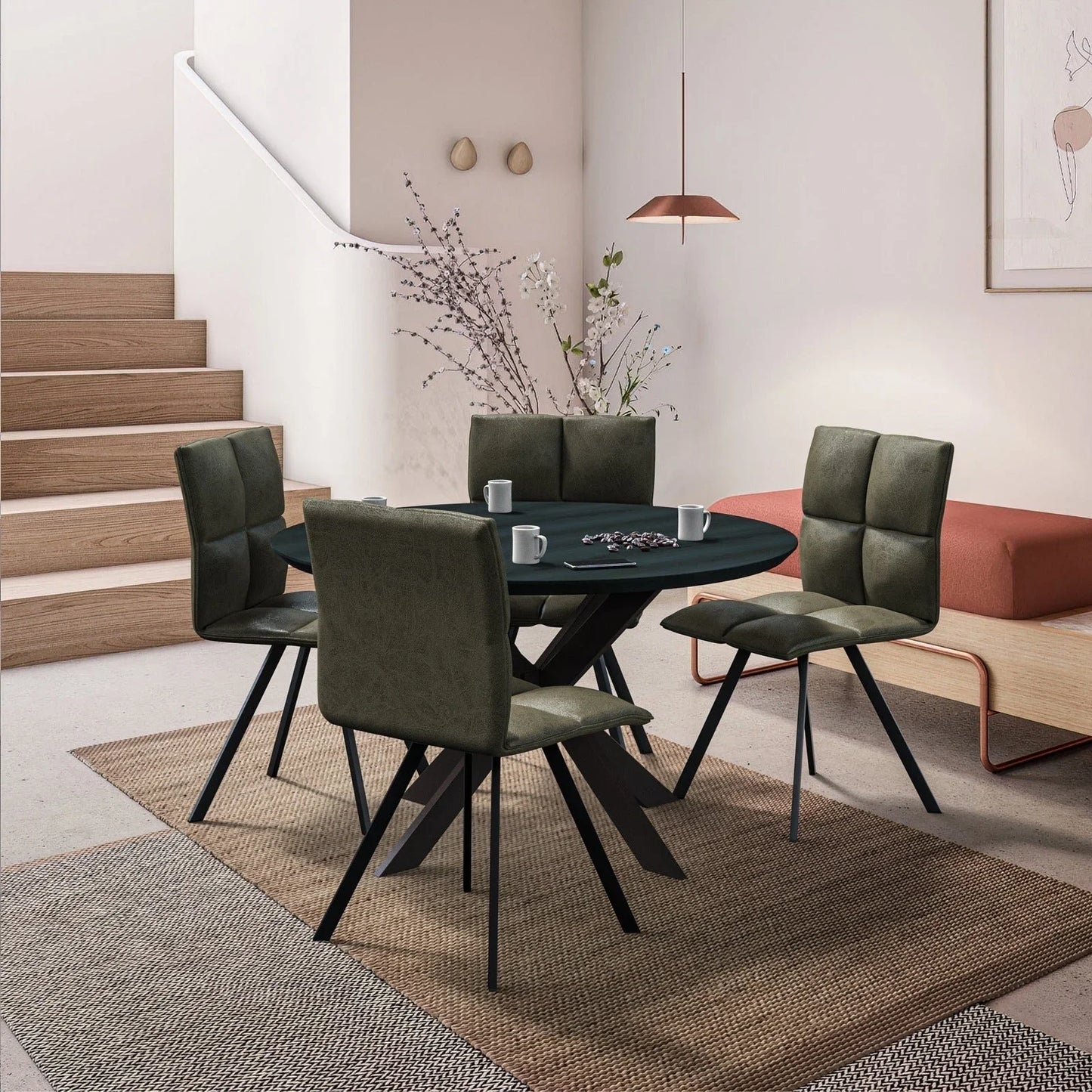 Wesley Leather Dining Chair With Iron Legs - Elax Furniture