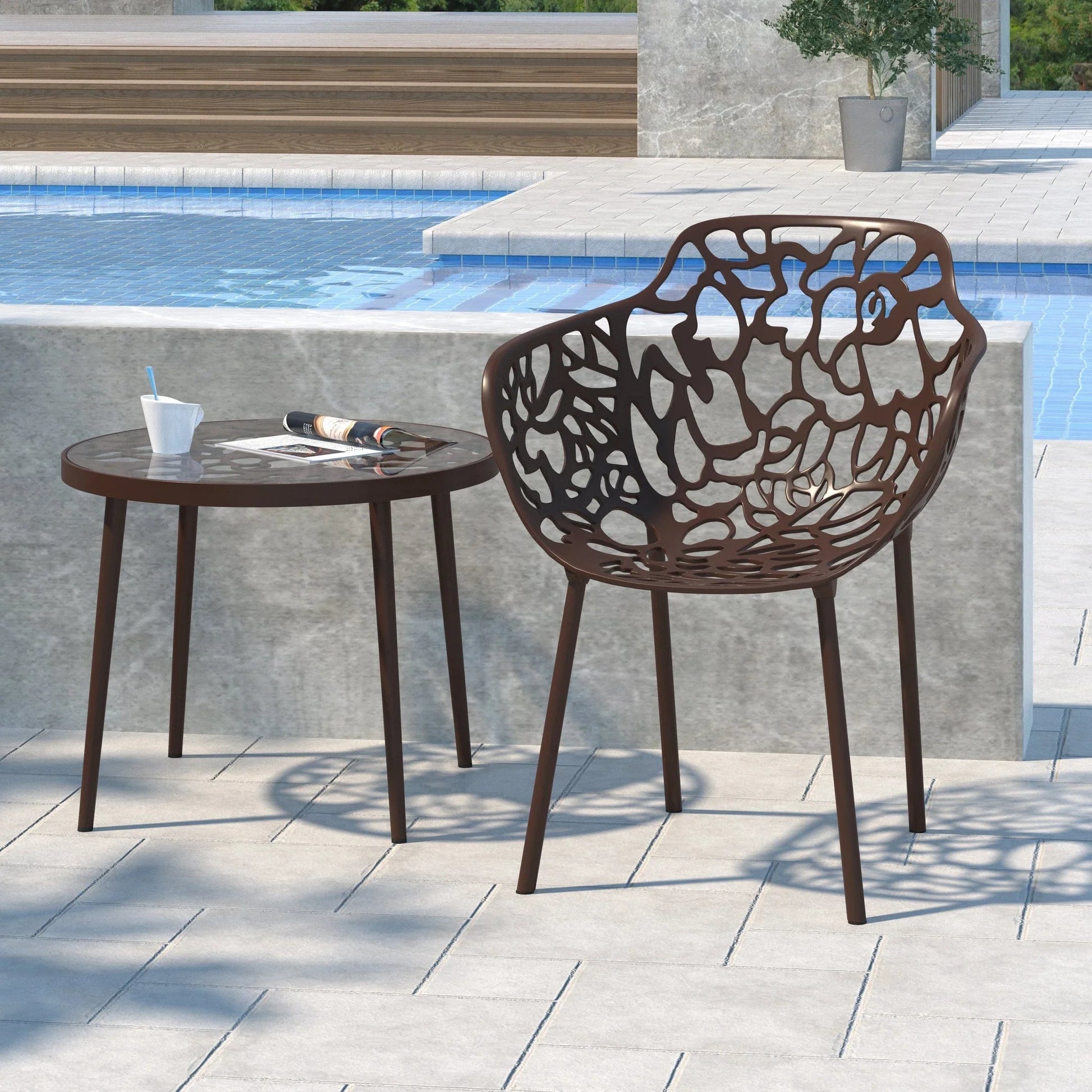 Devon Stackable Aluminum Outdoor Dining Armchairs with Flower Design - Elax Furniture