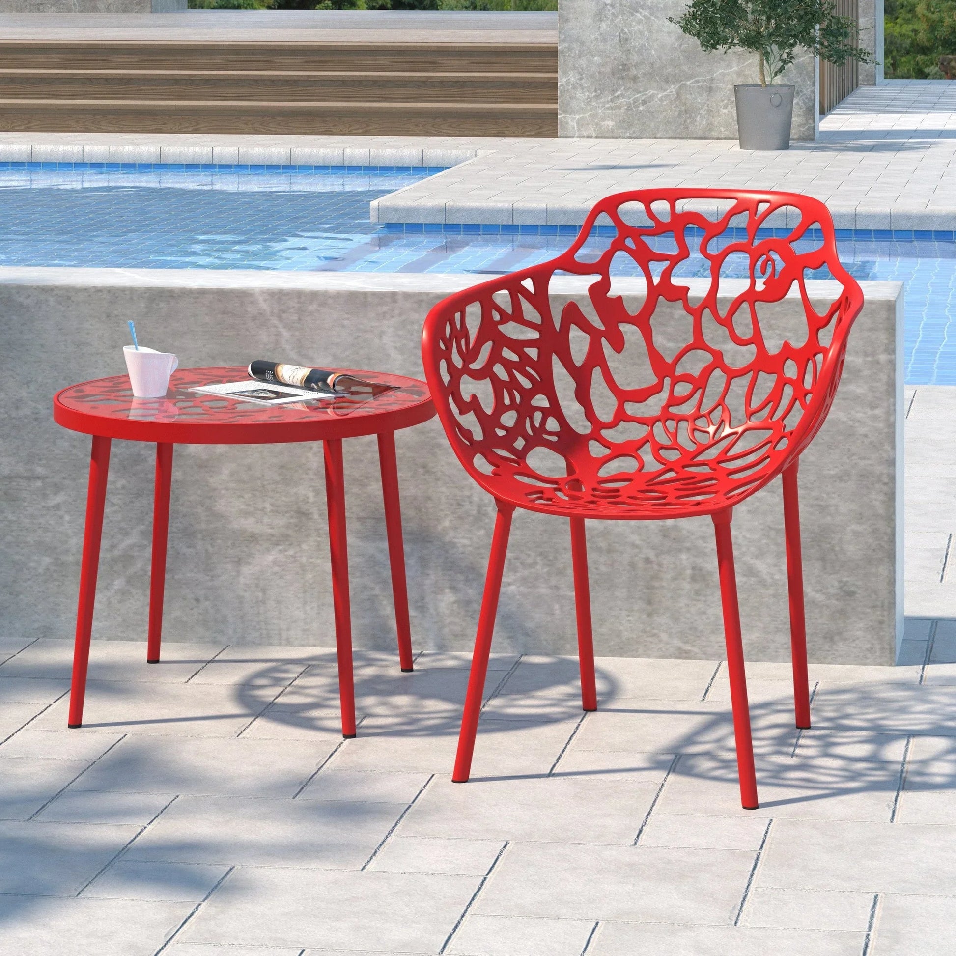 Devon Stackable Aluminum Outdoor Dining Armchairs with Flower Design - Elax Furniture