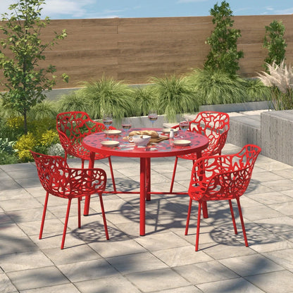 Devon Aluminum Indoor Outdoor Dining Armchairs with Flower Pattern and Stackable Design Set of 4 - Elax Furniture