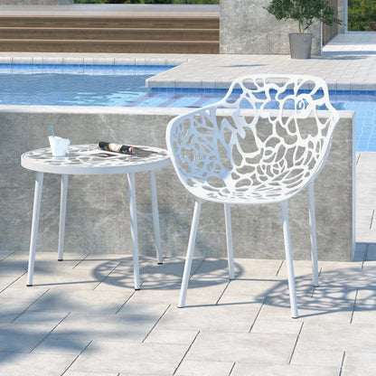 Devon Stackable Aluminum Outdoor Dining Armchairs with Flower Design - Elax Furniture
