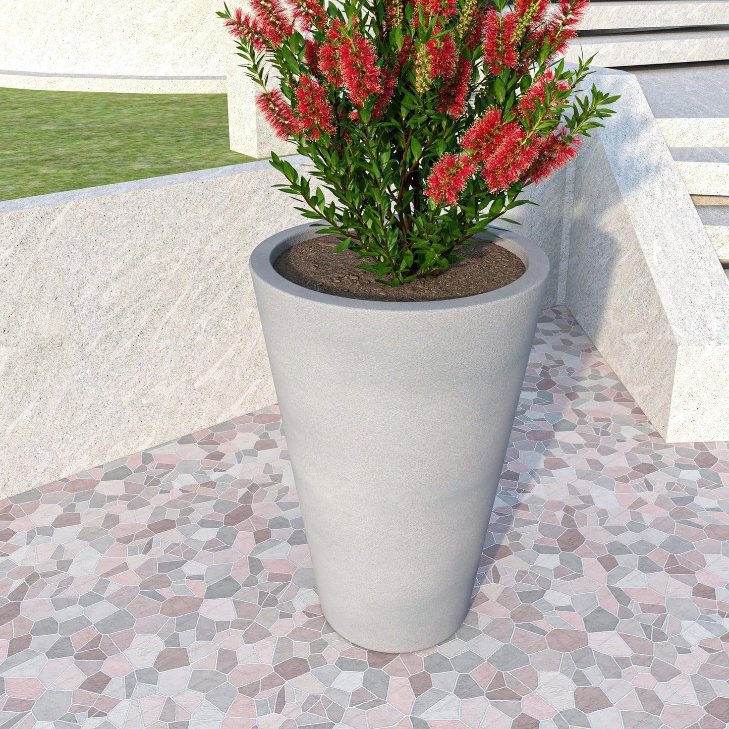 Pebble Modern Fiberstone and MGO Clay Tapered Round Planter for Indoor and Outdoor - Elax Furniture