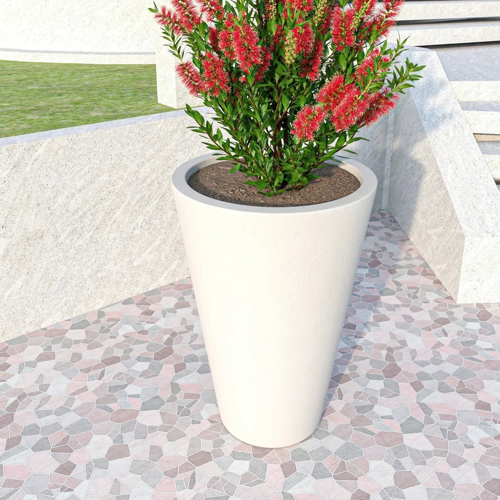 Pebble Modern Fiberstone and MGO Clay Tapered Round Planter for Indoor and Outdoor - Elax Furniture