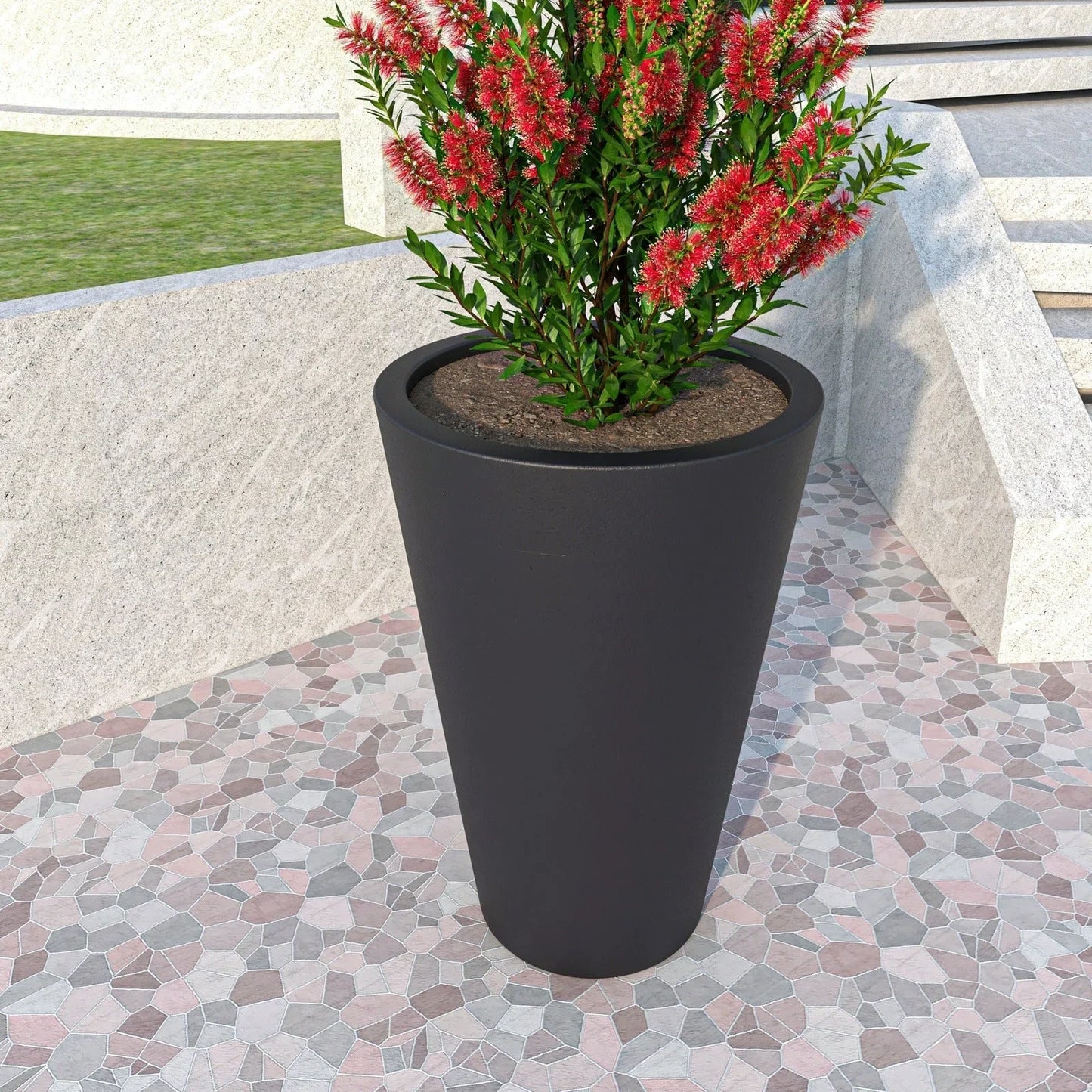 Pebble Modern Fiberstone and MGO Clay Tapered Round Planter for Indoor and Outdoor - Elax Furniture