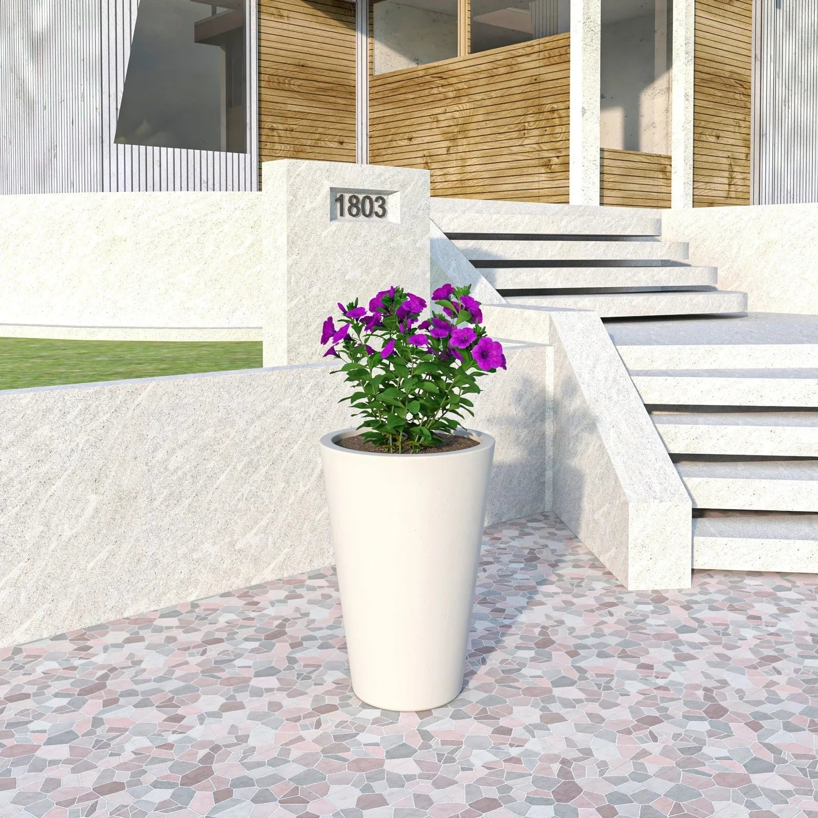 Pebble Modern Fiberstone and MGO Clay Tapered Round Planter for Indoor and Outdoor - Elax Furniture