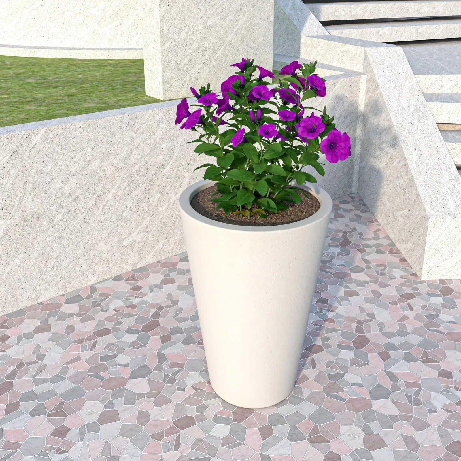 Pebble Modern Fiberstone and MGO Clay Tapered Round Planter for Indoor and Outdoor - Elax Furniture