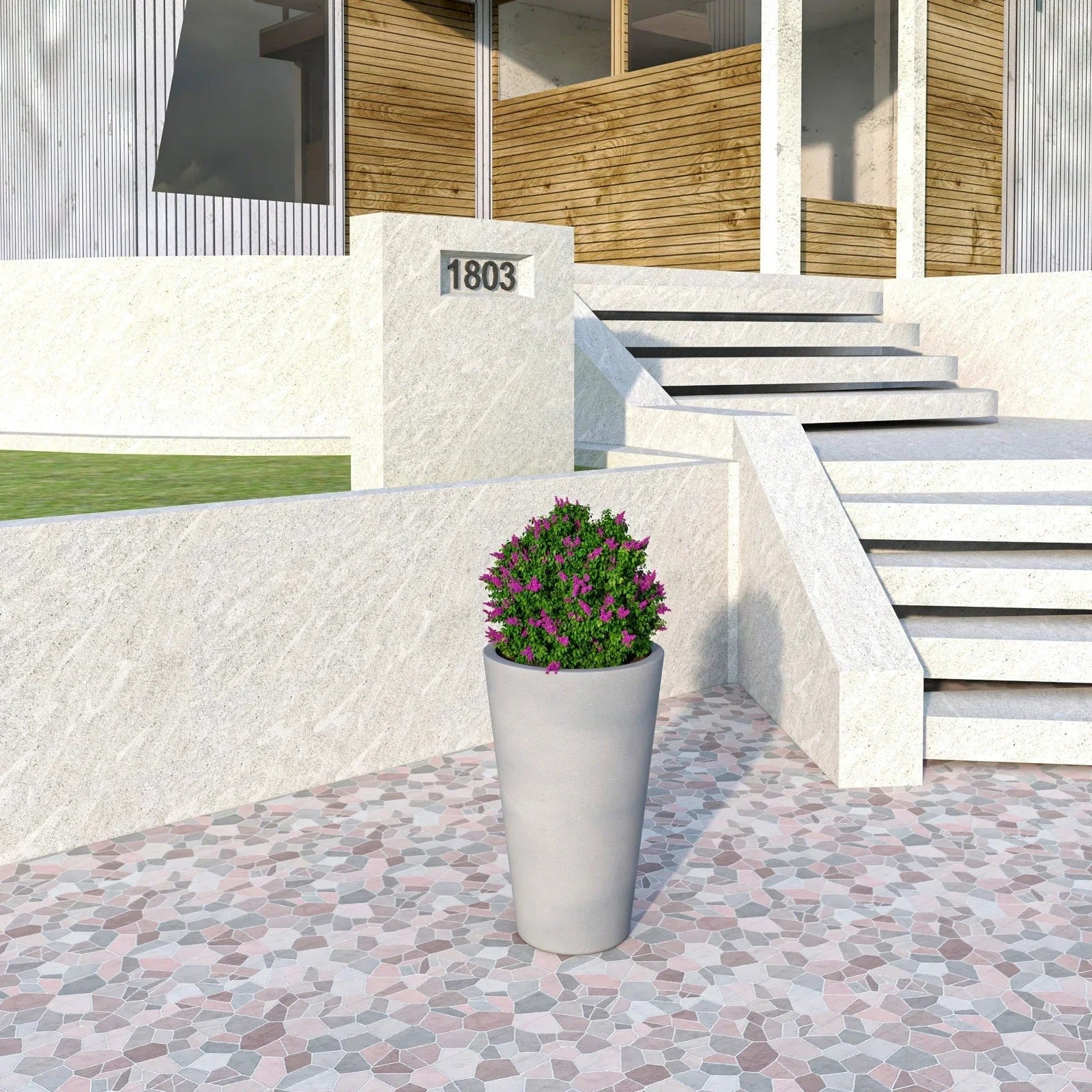 Pebble Modern Fiberstone and MGO Clay Tapered Round Planter for Indoor and Outdoor - Elax Furniture