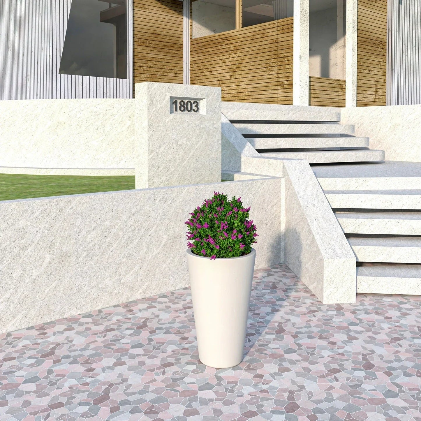 Pebble Modern Fiberstone and MGO Clay Tapered Round Planter for Indoor and Outdoor - Elax Furniture