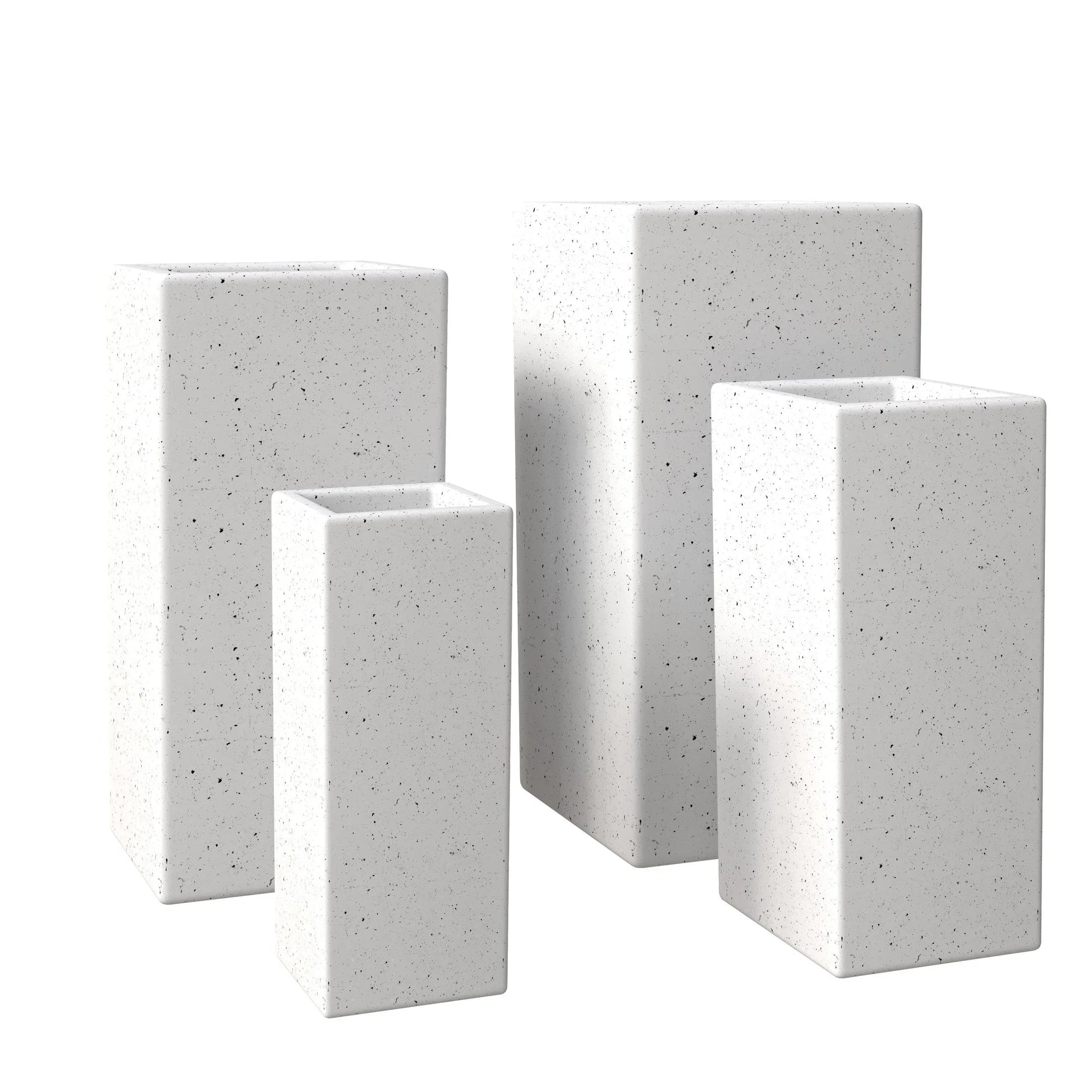 Terra 4-Piece Fiberstone and MGO Clay Planter Set, Mid-Century Modern Tall Square Planter Pot for Indoor and Outdoor - Elax Furniture