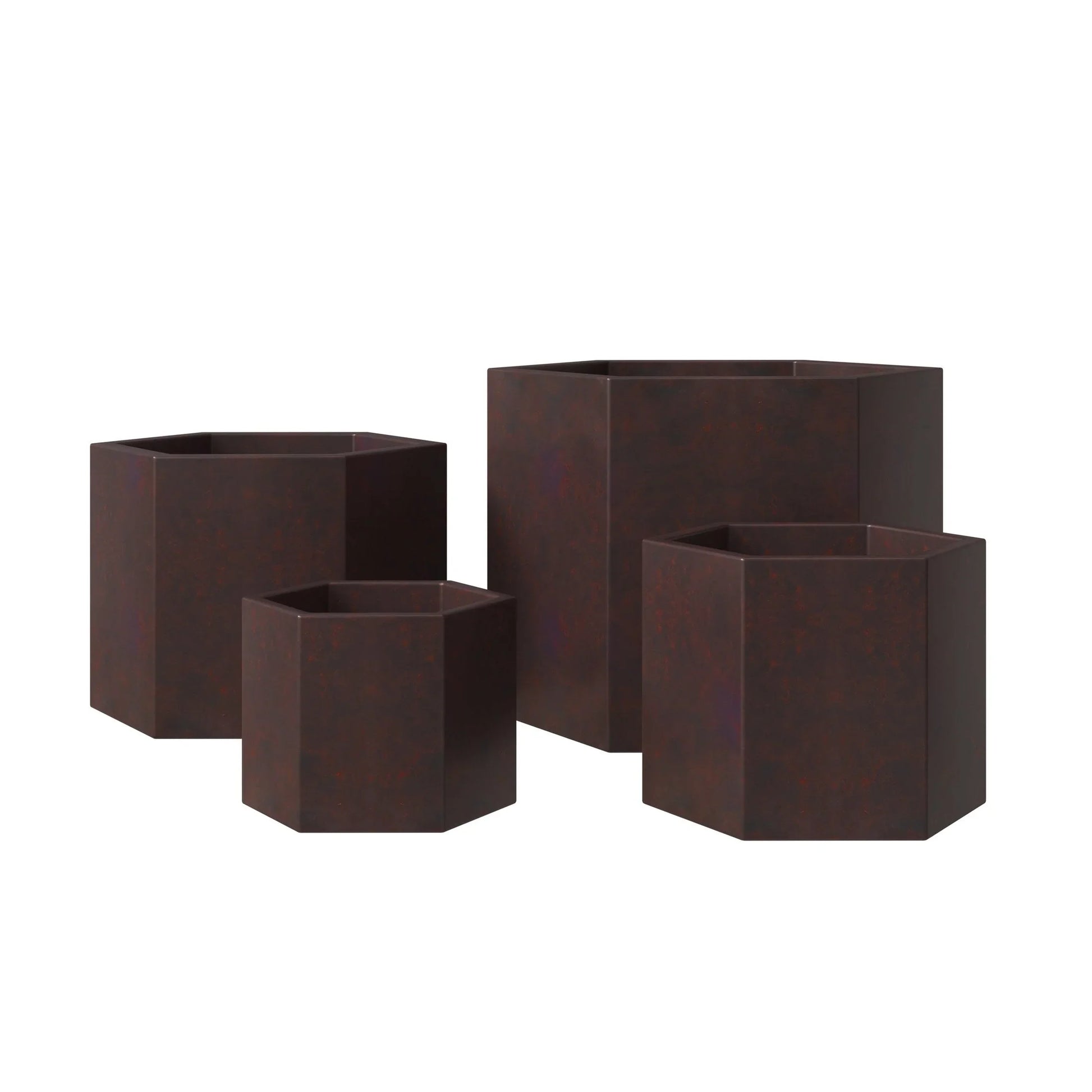 Thicket Modern 4-Piece Fiberstone Planter - Hexagon Design Weather Resistant Plant Pot - Elax Furniture