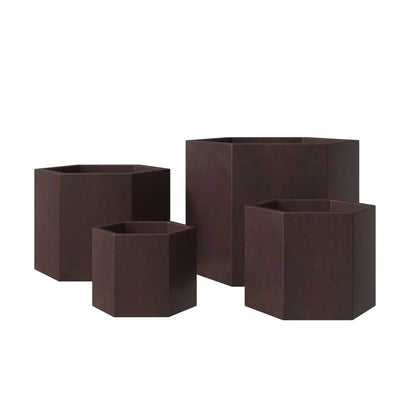 Thicket Modern 4-Piece Fiberstone Planter - Hexagon Design Weather Resistant Plant Pot - Elax Furniture