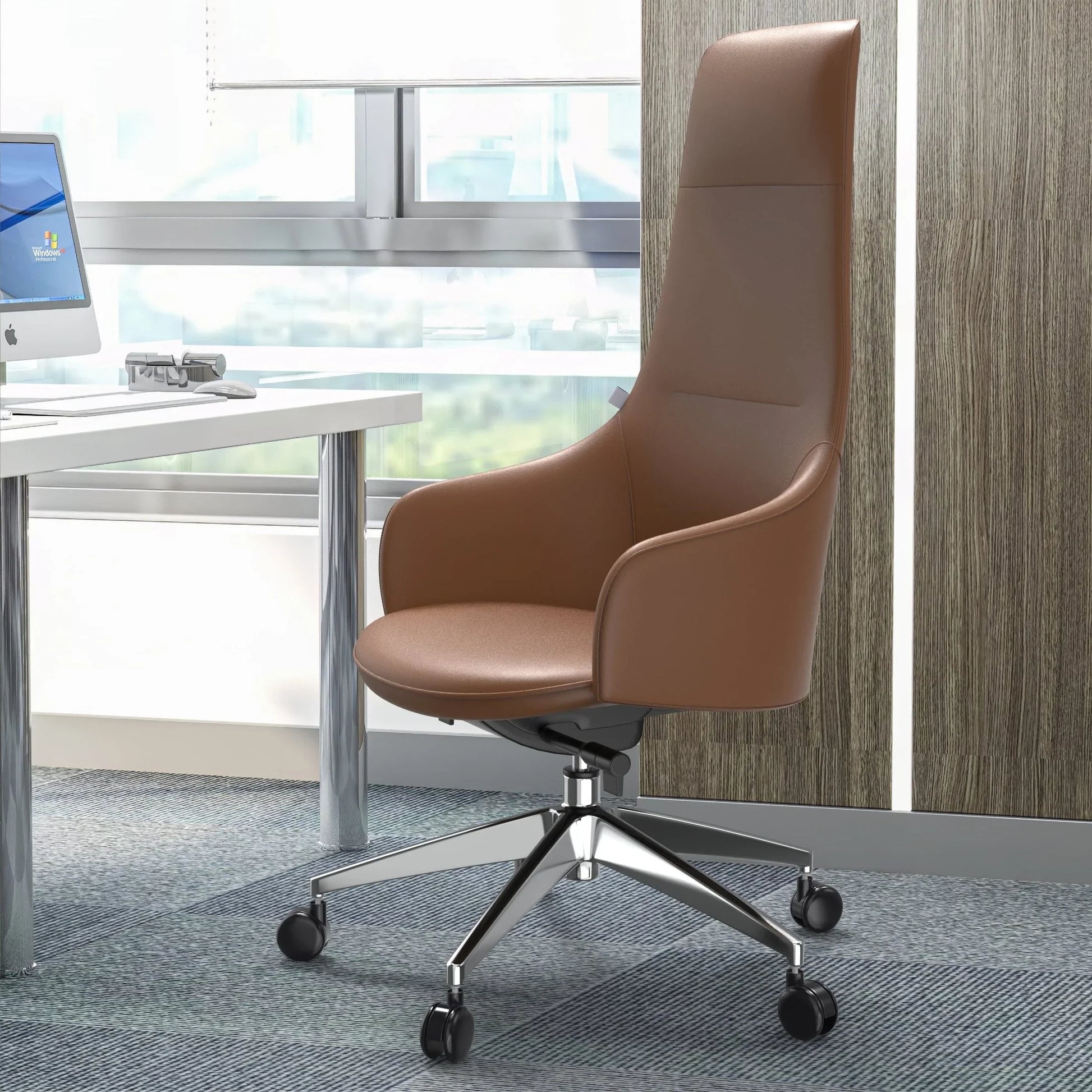 Celeste High-Back Office Chair in Upholstered Leather and Iron Base with Swivel and Tilt - Elax Furniture