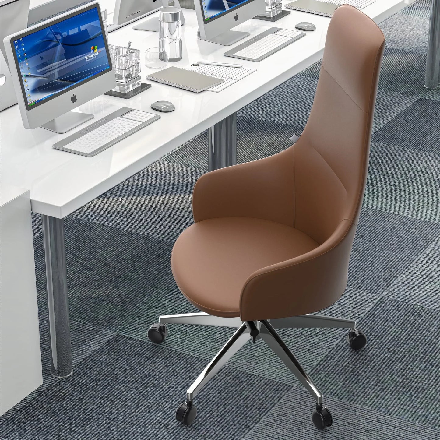 Celeste High-Back Office Chair in Upholstered Leather and Iron Base with Swivel and Tilt - Elax Furniture