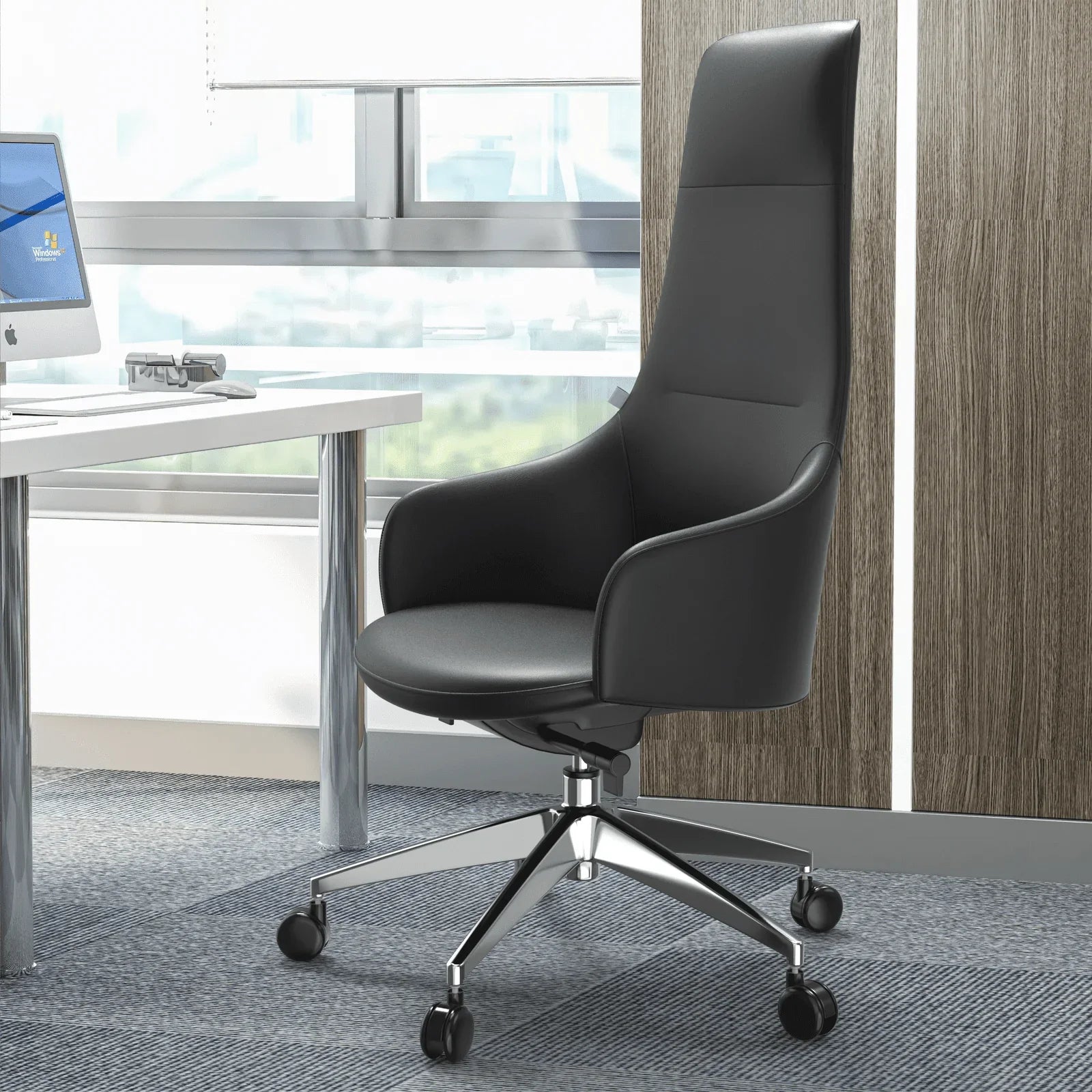 Celeste High-Back Office Chair in Upholstered Leather and Iron Base with Swivel and Tilt - Elax Furniture