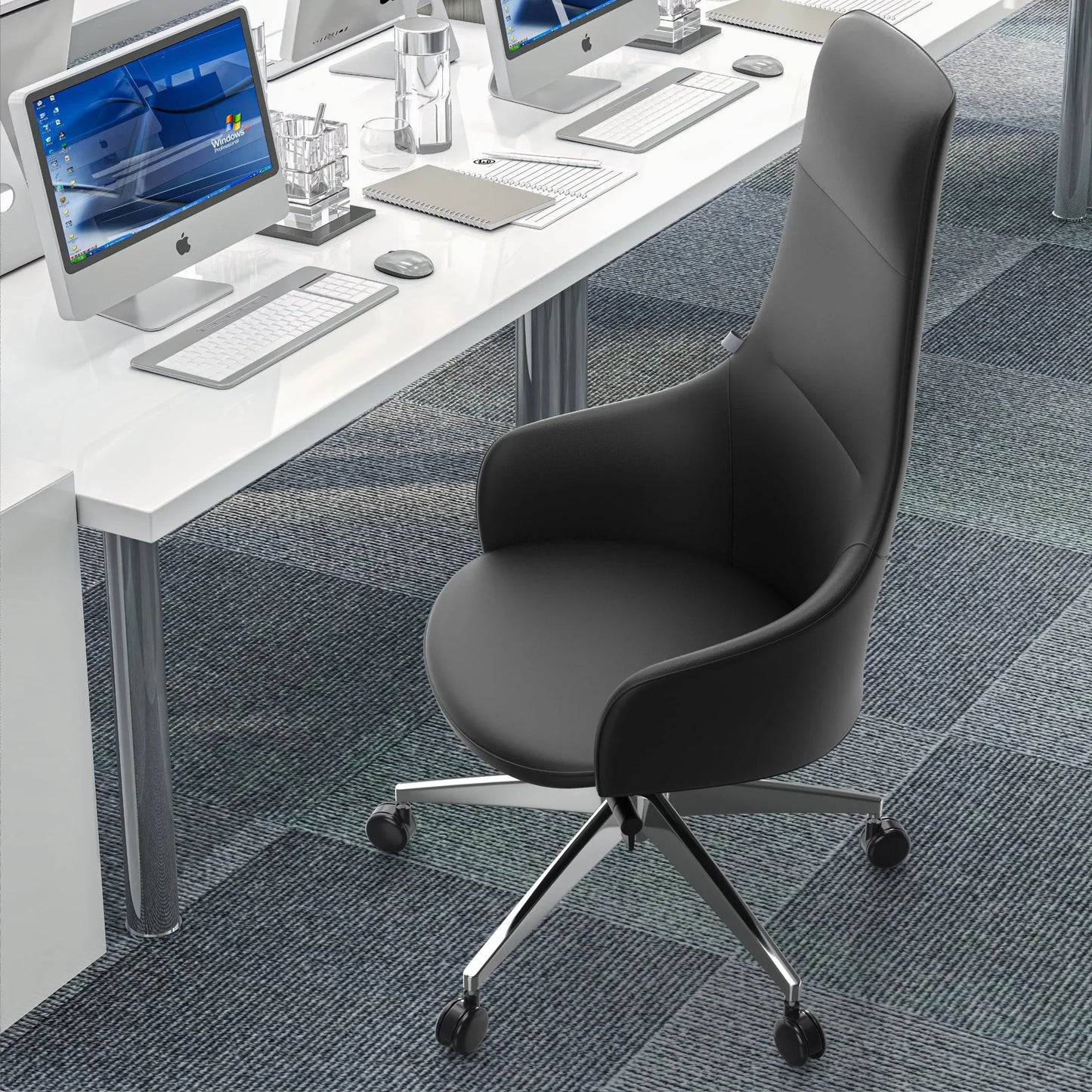 Celeste High-Back Office Chair in Upholstered Leather and Iron Base with Swivel and Tilt - Elax Furniture