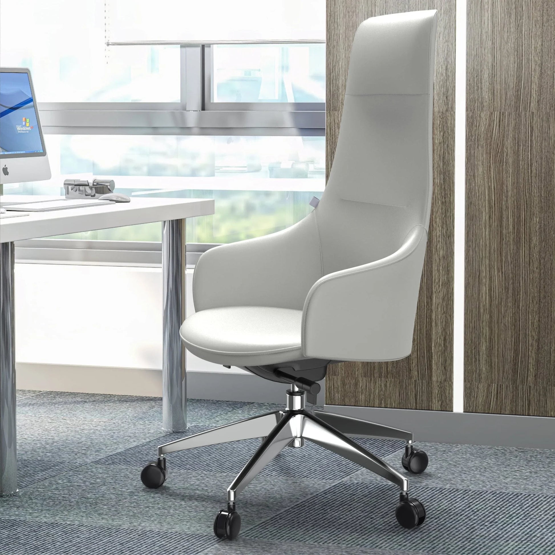 Celeste High-Back Office Chair in Upholstered Leather and Iron Base with Swivel and Tilt - Elax Furniture
