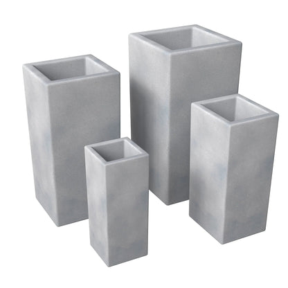 Terra 4-Piece Fiberstone and MGO Clay Planter Set, Mid-Century Modern Tall Square Planter Pot for Indoor and Outdoor - Elax Furniture