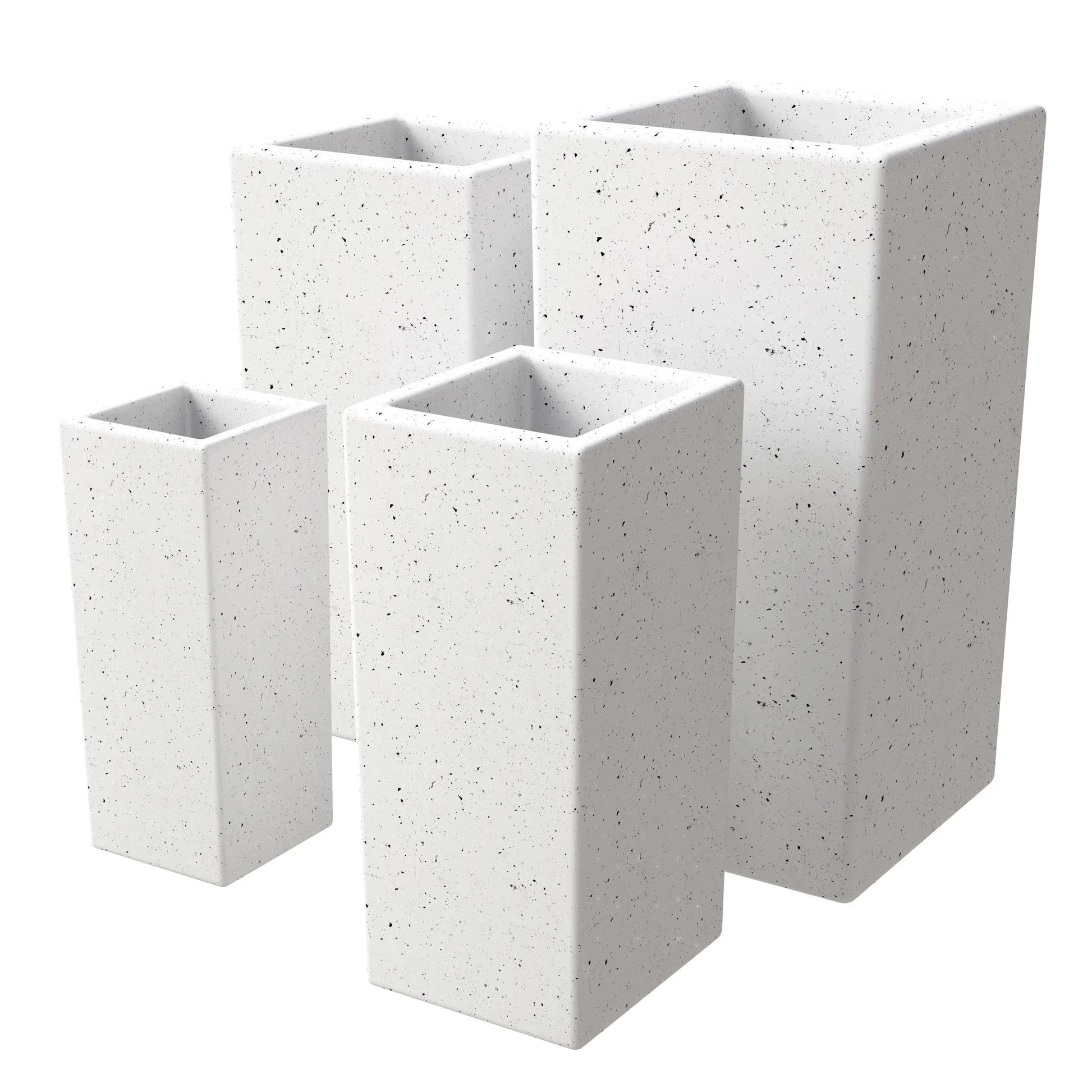 Terra 4-Piece Fiberstone and MGO Clay Planter Set, Mid-Century Modern Tall Square Planter Pot for Indoor and Outdoor - Elax Furniture