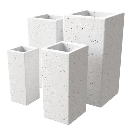 Terra 4-Piece Fiberstone and MGO Clay Planter Set, Mid-Century Modern Tall Square Planter Pot for Indoor and Outdoor - Elax Furniture