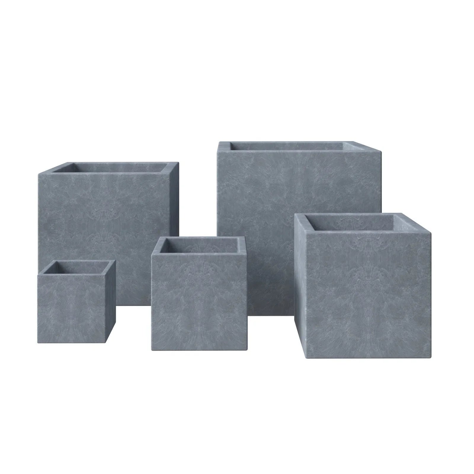 Flora Modern 3-Piece Rectangular Planter Pot Set in Fiberstone and Clay Weather Resistant Design in Grey - Elax Furniture