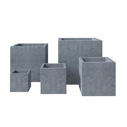 Flora Modern 3-Piece Rectangular Planter Pot Set in Fiberstone and Clay Weather Resistant Design in Grey - Elax Furniture
