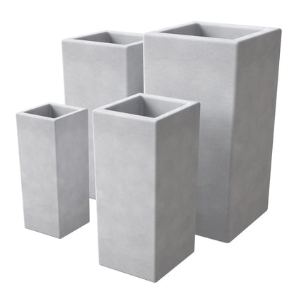 Terra 4-Piece Fiberstone and MGO Clay Planter Set, Mid-Century Modern Tall Square Planter Pot for Indoor and Outdoor - Elax Furniture