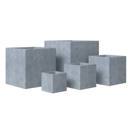 Flora Modern 3-Piece Rectangular Planter Pot Set in Fiberstone and Clay Weather Resistant Design in Grey - Elax Furniture