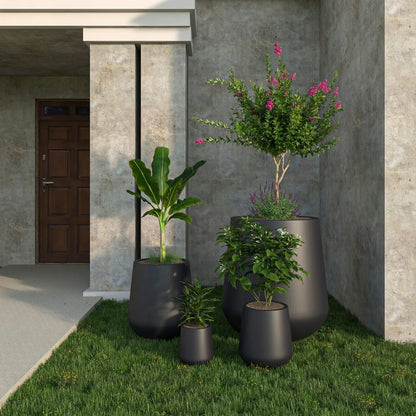 Orchid 4-Piece Tapered Round Planter Pot Set in Fiberstone and Clay Weather Resistant Design - Elax Furniture
