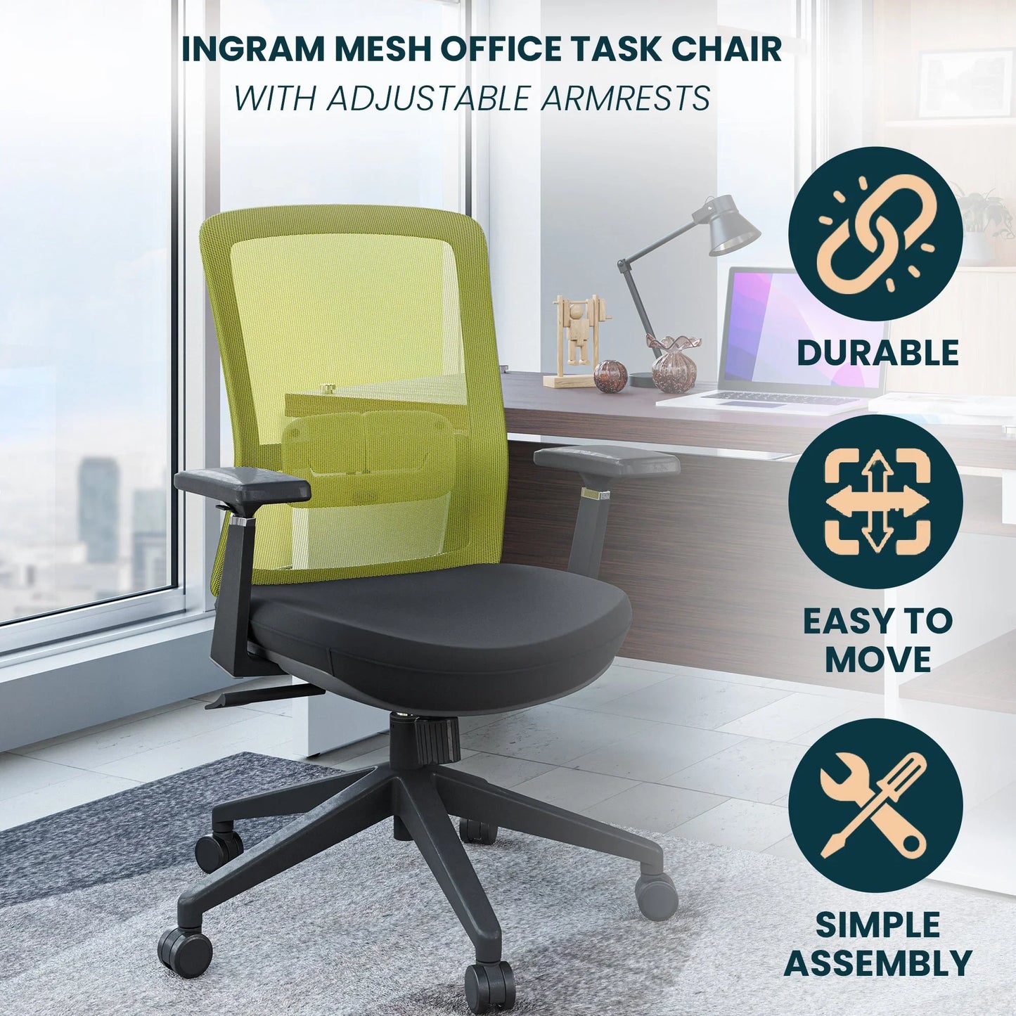 Ingram Ergonomic Modern Office Mesh Task Chair With Adjustable Height - Elax Furniture