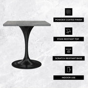 Verve Square Dining Table with a Laminated White Marbleized Tabletop and Black Stainless Steel Base - Elax Furniture