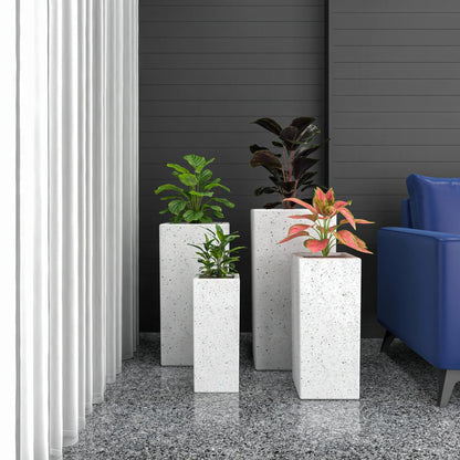 Terra 4-Piece Fiberstone and MGO Clay Planter Set, Mid-Century Modern Tall Square Planter Pot for Indoor and Outdoor - Elax Furniture