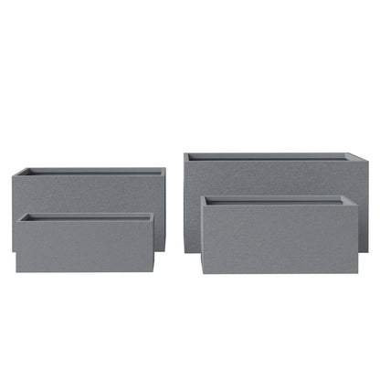 Flora Modern 3-Piece Rectangular Planter Pot Set in Fiberstone and Clay Weather Resistant Design in Grey - Elax Furniture
