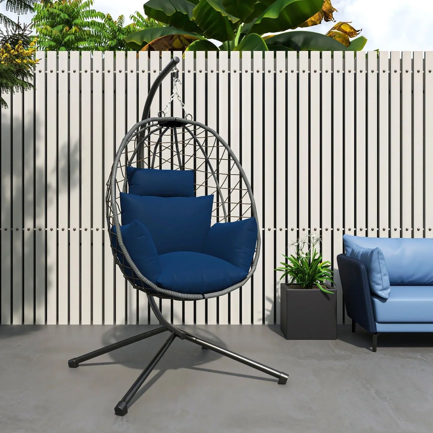 Summit Outdoor Single Person Egg Swing Chair in Grey Steel Frame With Removable Cushions - Elax Furniture